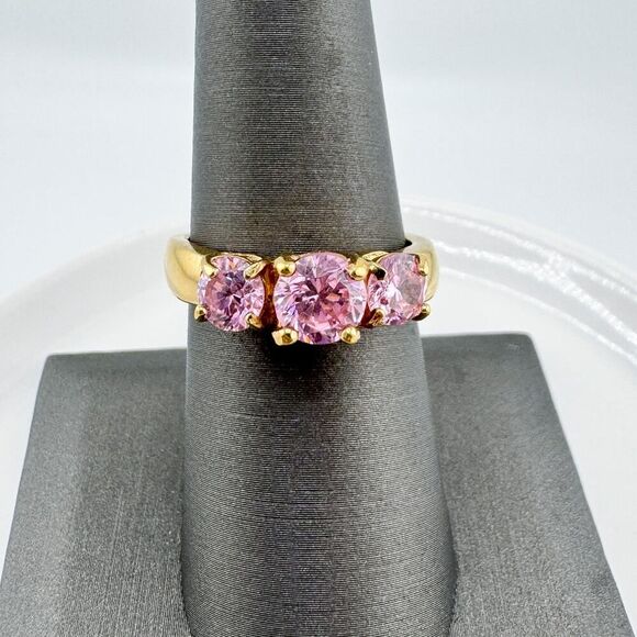 Vintage Pink Rhinestone Sterling Silver Gold Plated Ring Timeless Glamour Retro - Picture 4 of 9